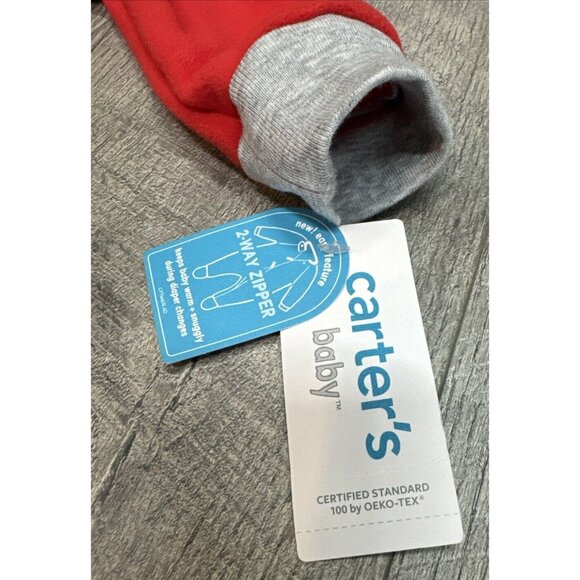 Carters Baby Sleepwear Footie Fleece Reindeer 6 Month Red 2 Way‎ Zipper NEW - Picture 4 of 5